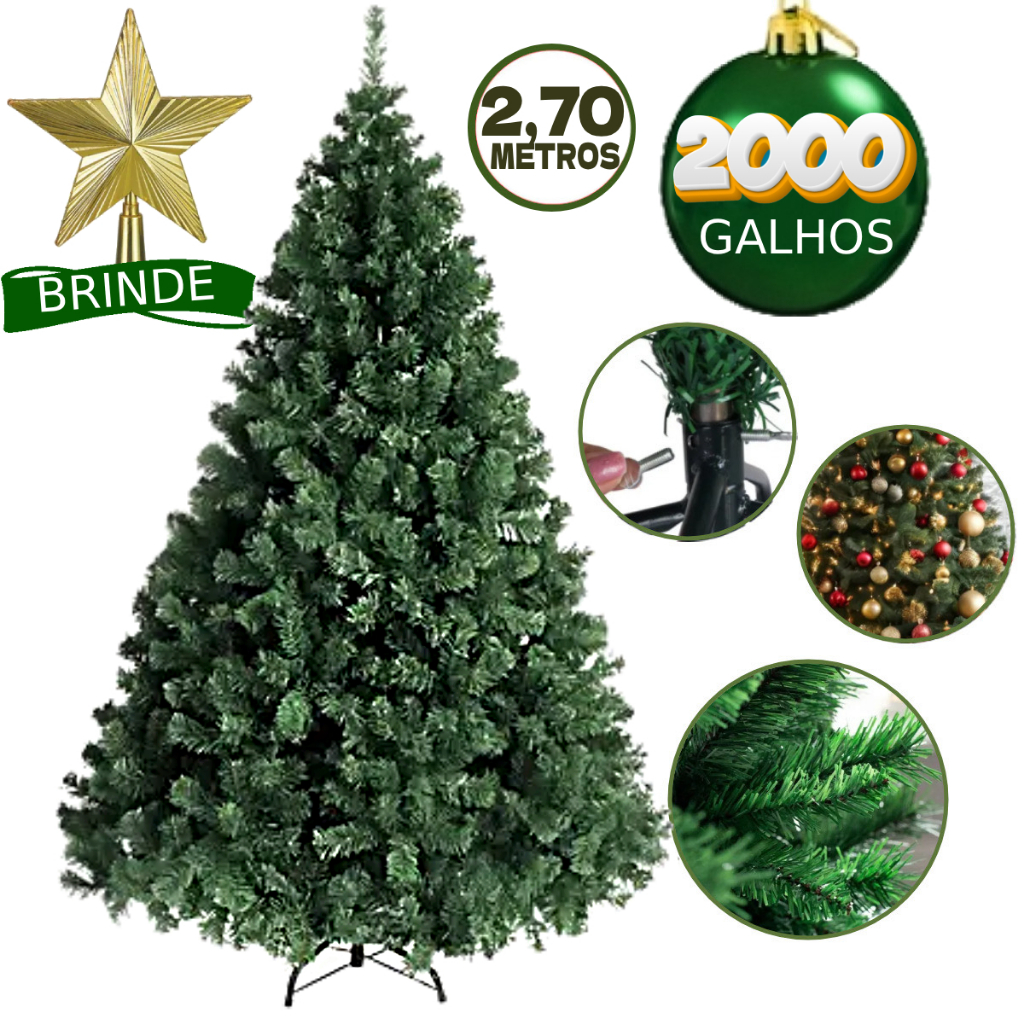 Arvore De Natal Pinheiro Luxo 2,70m Com 2000 Galhos Cheia Tradicional ...