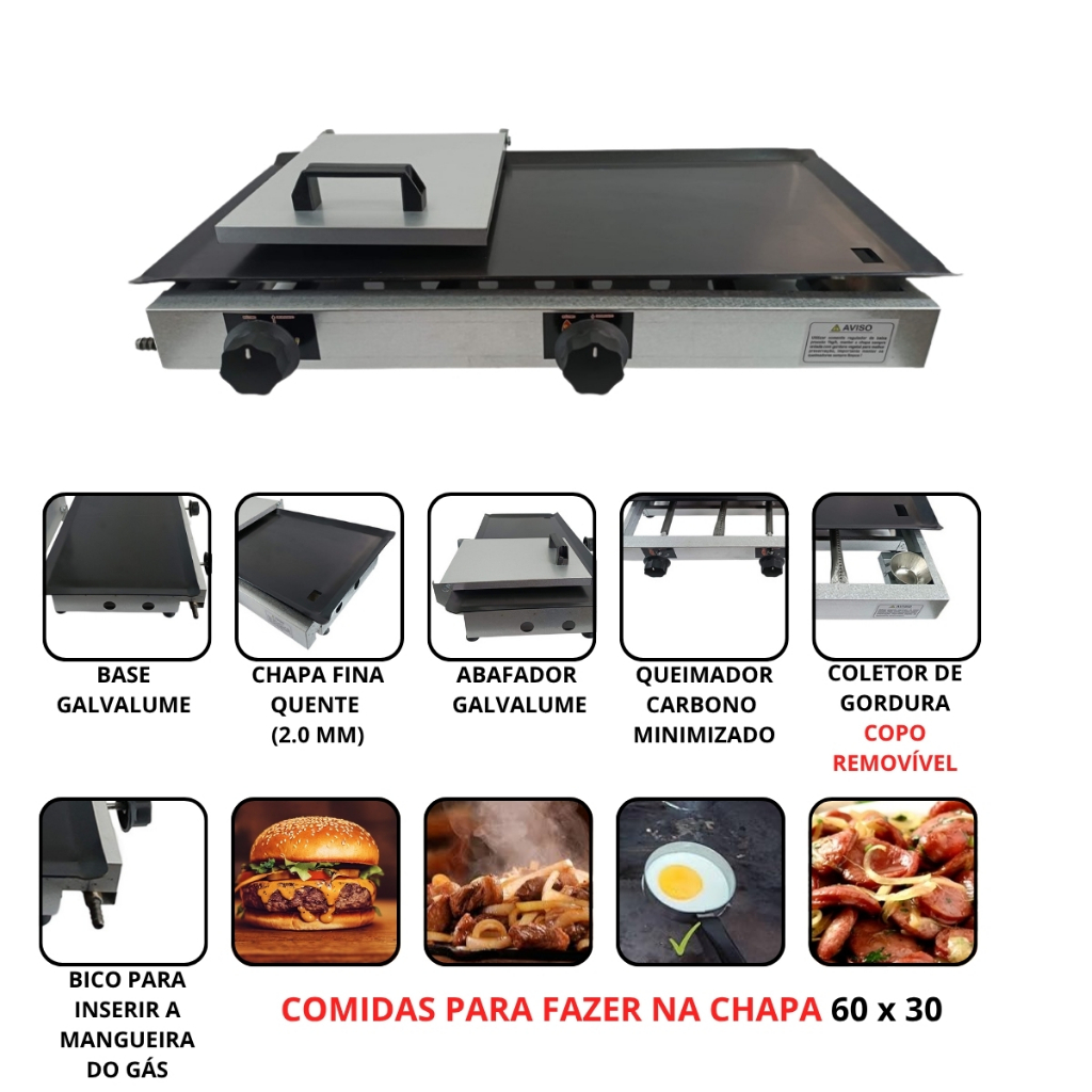 Chapa 60x30 Cm A Gás Com Prensa