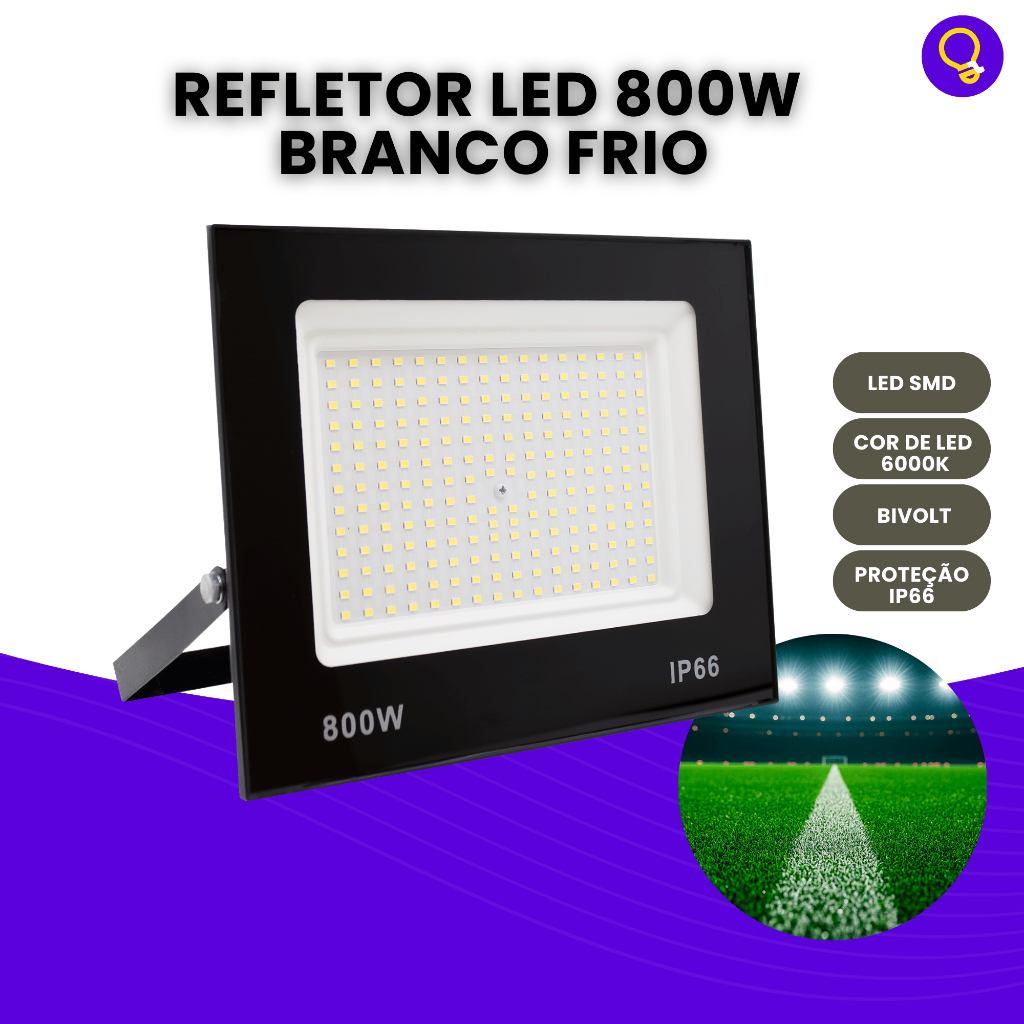 Refletor Led 800w Holofote Ip66 Bivolt Forte Branco Frio Luz Iluminação ...
