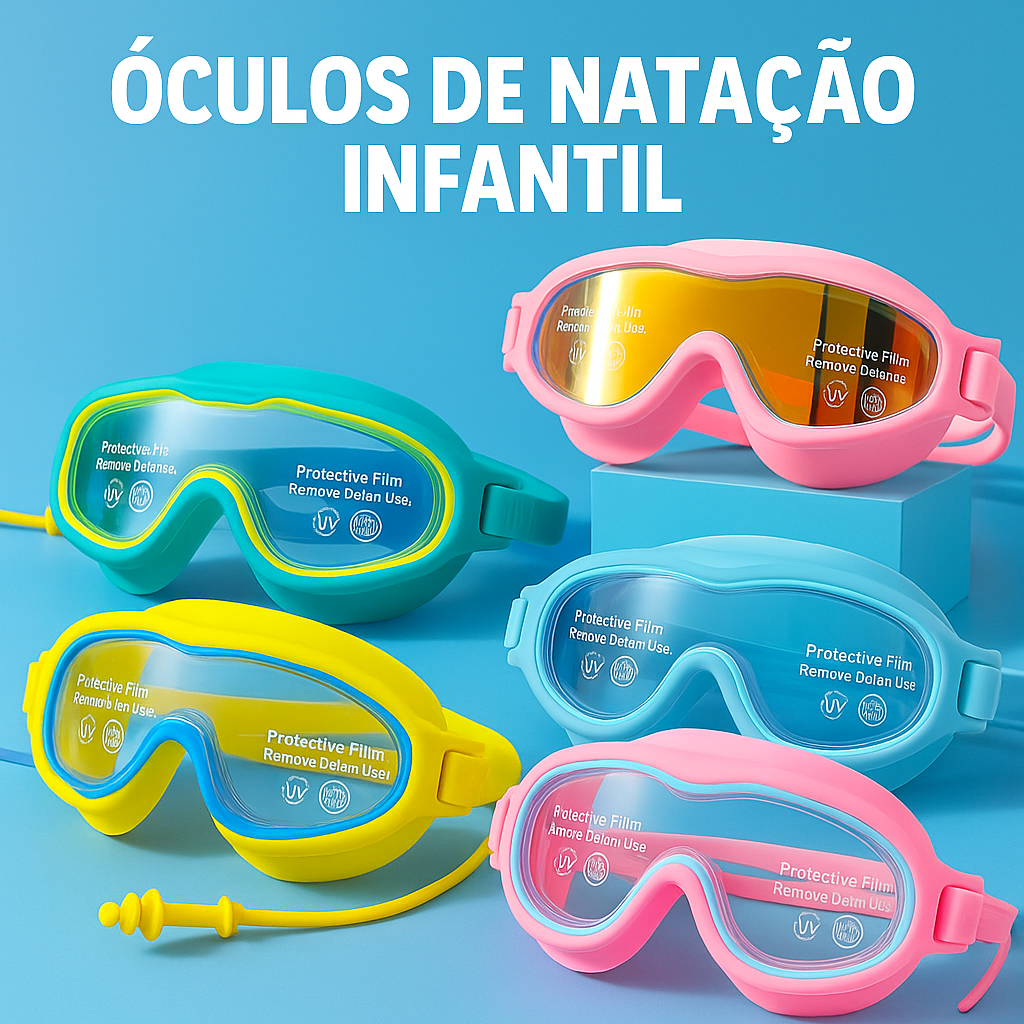 Oculos de Natação Piscina Infantil Antiembaçante com protetor de ouvido ...