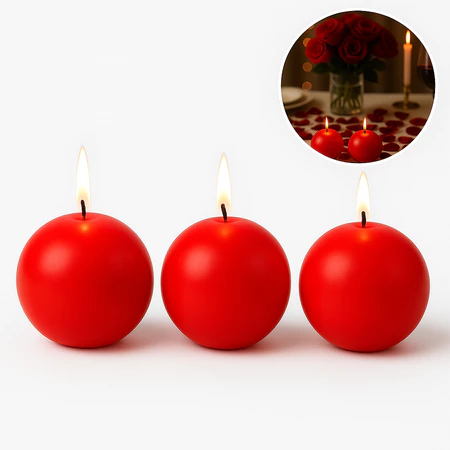 Vela bola vermelha kit 3 unidades natal round decorativa