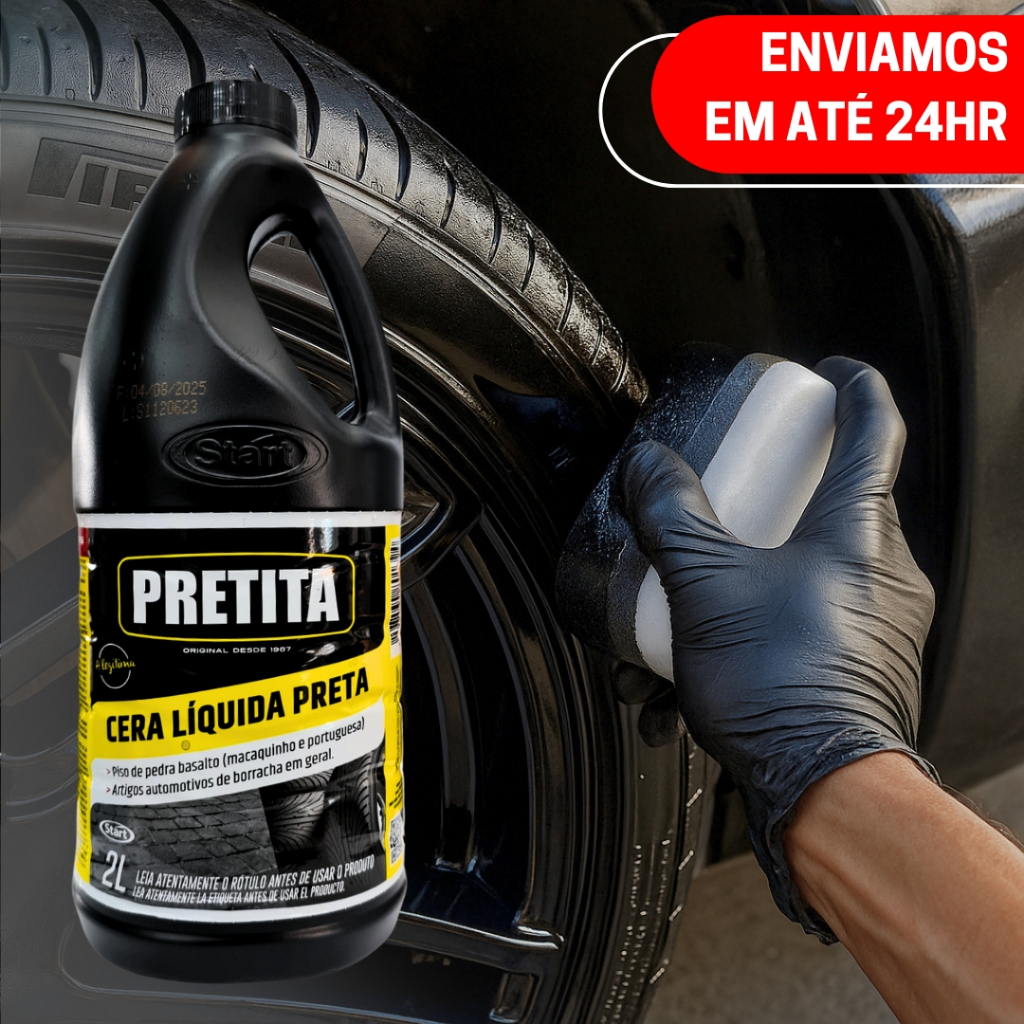 Cera Pretinho Líquida Limpa Pneu 2 Litros Brilho Preta Pretita Lava ...