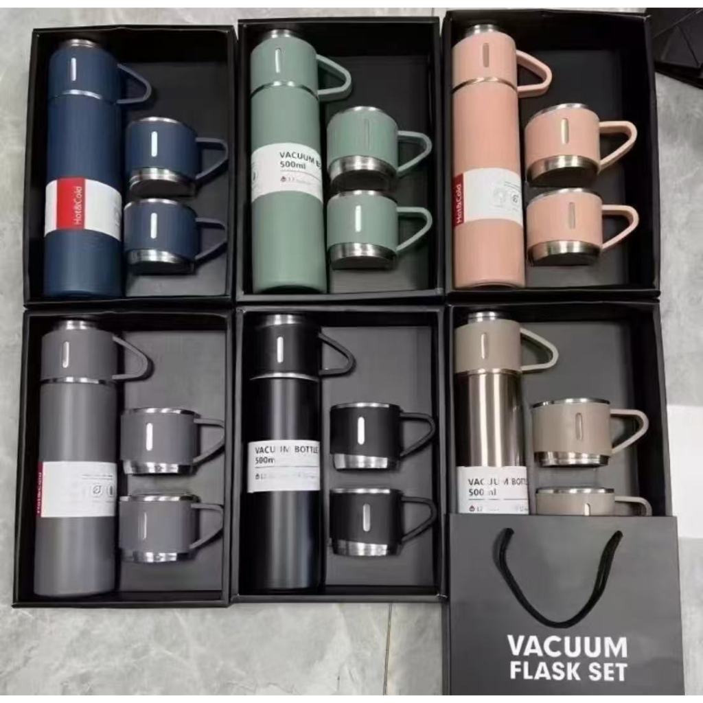 KIT 30 50 caneca Kit Garrafa Térmica Vacuum Bottle Inox 500ml 3 Xícaras Bebidas Fria ou Quente ANG