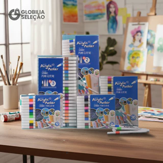 ✨【Novidades】12/24/36/48 Cores Caneta Acrílica, Canetinhas Coloridas Marcadores Acrílicos Kit,Metal, Tecido, Brush Paint em Oferta na Shopee