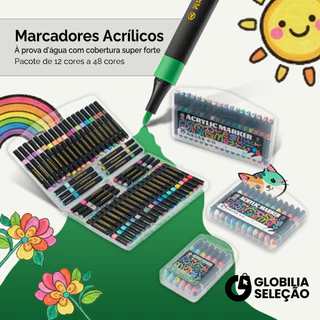 ✨【Novidades】Kit 12/24/36/48 Marcadores Acrílicos Colorida Cerâmica Canetinhas Coloridas, Metal, Tecido, Brush Paint em Oferta na Shopee