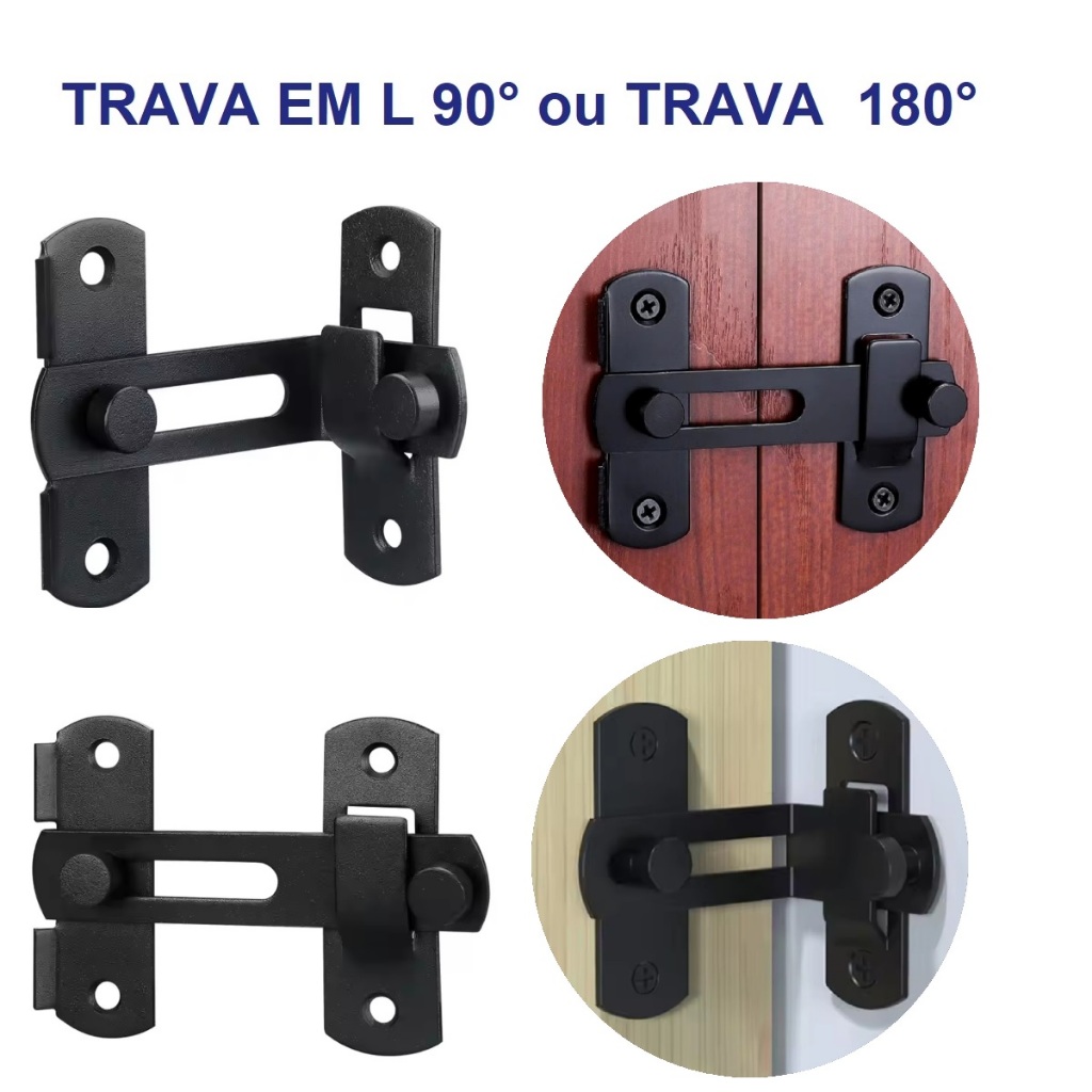 Trava De Segurança Para Porta Fechadura De Porta Aço Pretas 180° Portas ...