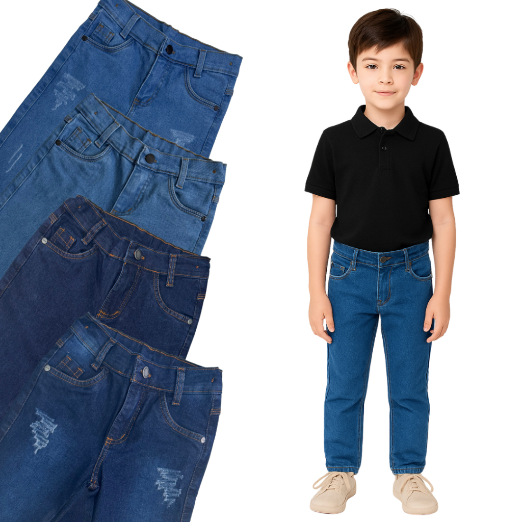 Calça Jeans Infantil Menino Slim Conforto Calca Masculina 1 a 10 Anos ...