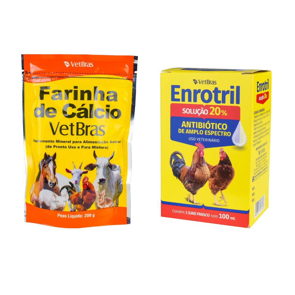 Kit Suplemento Para Aves Farinha De Cálcio Vetbras 200g + Enrotril ...