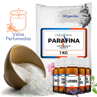 KIT Parafina 1kg + Essência + 50 Pavios para velas