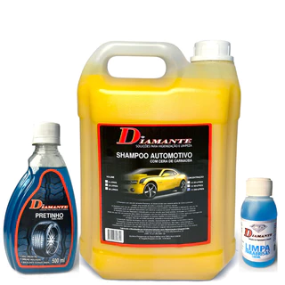 kit Shampoo Com Cera de Carnaúba 5 litros,+ Pretinho 500ml + Limpa Parabrisas 100ml em Oferta na Shopee