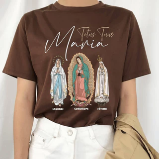 Camiseta Católica Fatima Lourdes Guadalupe Unissex 100% Algodão
