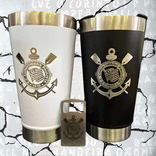 Copo Corinthians personalizado com NOME Térmico C/tampa e Abridor 473ml