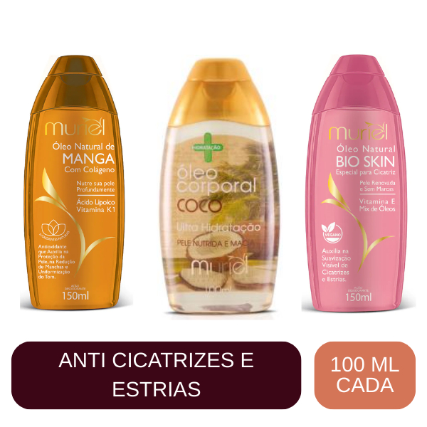 Kit 3 Óleos Muriel para Estrias e Cicatrizes - 100ml Cada Liberado para ...