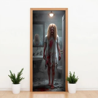 Capa de Porta Decoração Halloween Loira do Banheiro Veste Fácil 0,85x2,10 Mt