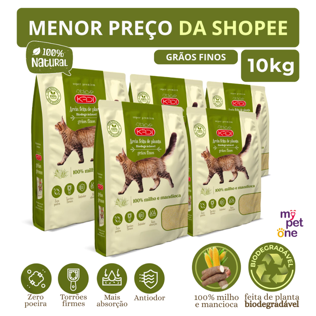 Areia Biodegradável Kadi Grãos Finos - 4Kg a 10kg