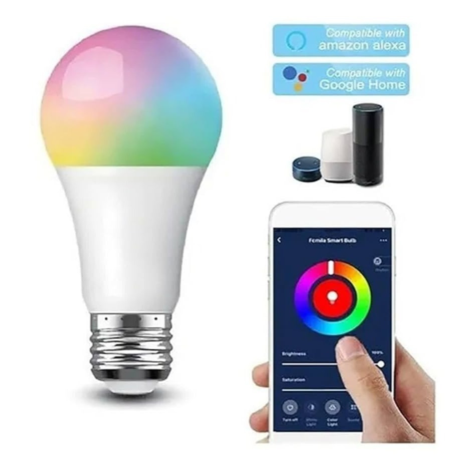 Lampada RGB Controle Celular Colorida Muda de Cor Inteligente RGB Wifi ...