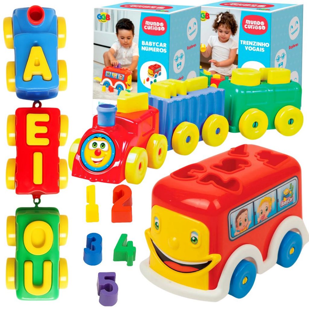 Kit Brinquedo Didático Infantil Trenzinho Educativo + Ônibus Com Peças ...