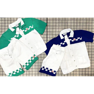 Conjunto Tricô Casa Bl4nca Roupa pra Praia Chácara Verde/Azul
