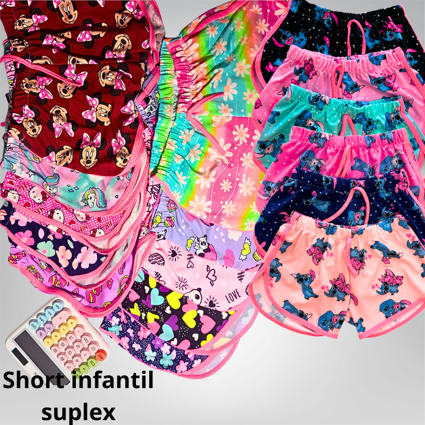 Kit short verão infantil estampas coloridas menina