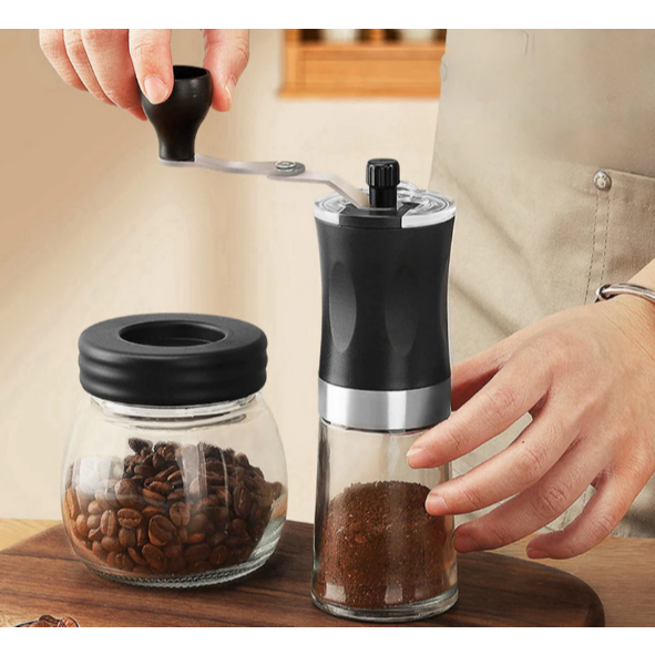Moedor De Café Manual Plástico Vidro Aço Inox Com Moagem Gro