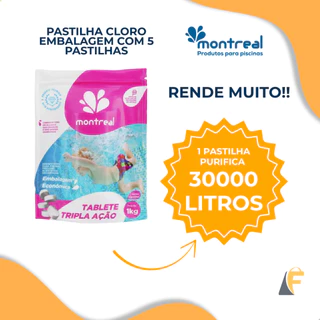 Kit 5 Pastilhas Cloro Tripla Ação Montreal 200g Para Piscinas em Oferta na Shopee
