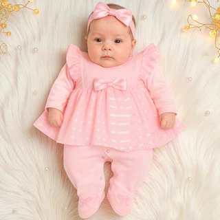 Saída Maternidade Menina Rosa Luxo 4 Peças com Vestido, Macacão, Faixa e Manta em Algodão em Oferta na Shopee