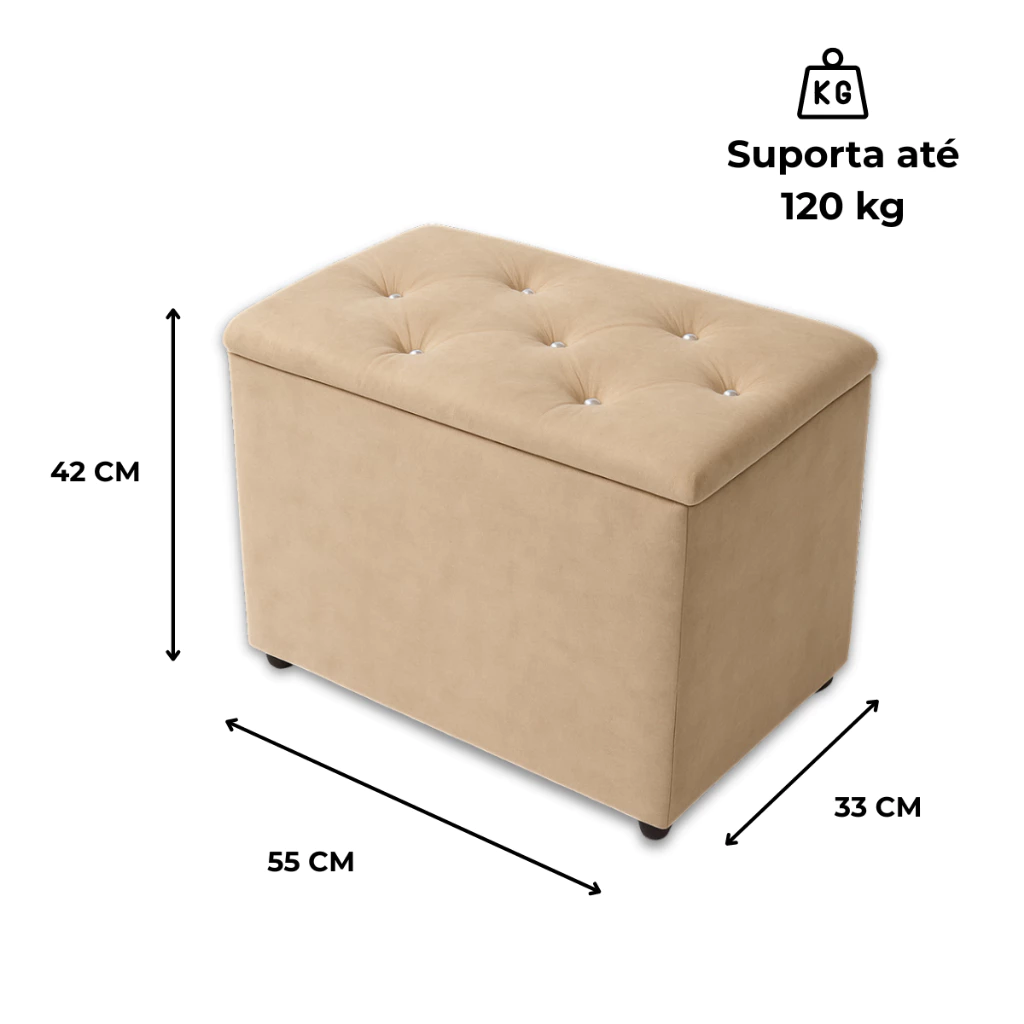 Baú Retangular Banquinho Suede e Corino Decorativo Guarda Objetos Organizador Puff Pufe