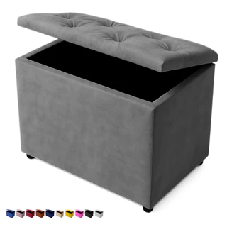 Baú Retangular Banquinho Suede e Corino Decorativo Guarda Objetos Organizador Puff Pufe