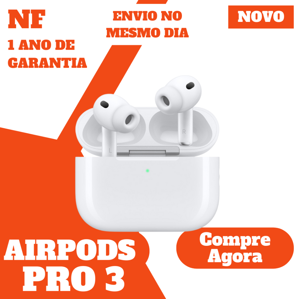 Fones Apple AirPods Pro 3 – Cancelamento Ativo de Ruído – Novo