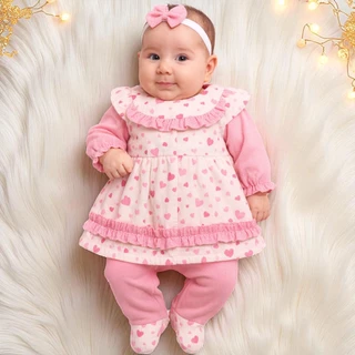 Saída Maternidade Menina Bebê Luxo 4 Peças com Vestido, Macacão, Manta e Faixa de Cabeça em Oferta na Shopee