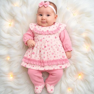 Saída Maternidade Menina Luxo Bebê 4 Peças com Vestido, Macacão, Manta e Faixa de Cabeça em Oferta na Shopee