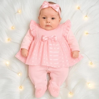 Saída Maternidade Menina Bailarina Luxo 4 Peças com Vestido, Macacão, Faixa e Manta em Algodão em Oferta na Shopee