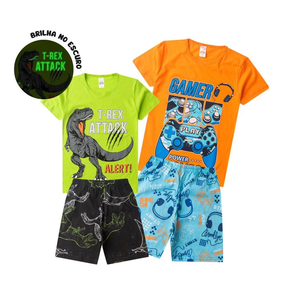 Kit 2 Conjuntos Pijama Algodão Verão Juvenil MENINO 10 ao 16 Brilha no Escuro em Oferta na Shopee