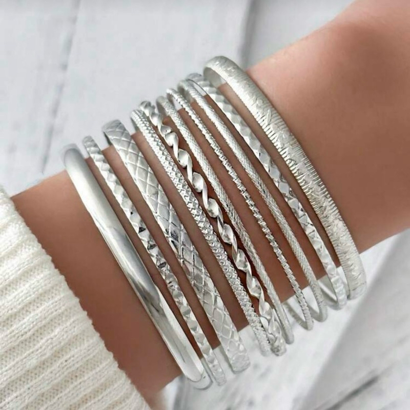 10 Pulseiras Cigana Prata Conjunto Argola Indiana Kit Dança do Ventre Feminino Elegante Acessorio Festa Bracelete SHP18