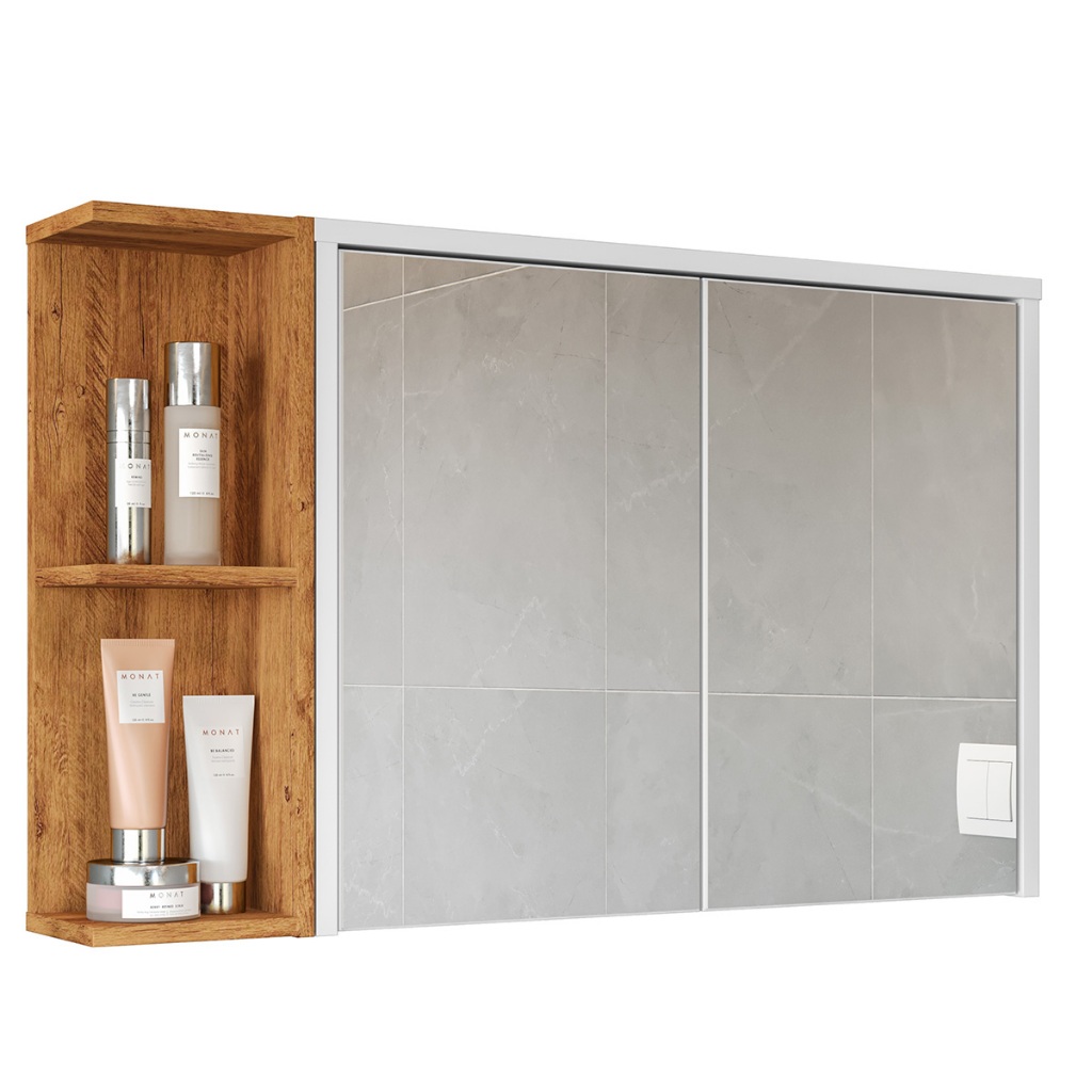 Foto de AJP Móveis Armário De Banheiro Aéreo Espelheira Veneza 1 Porta Com Espelho Fundo Flex Color