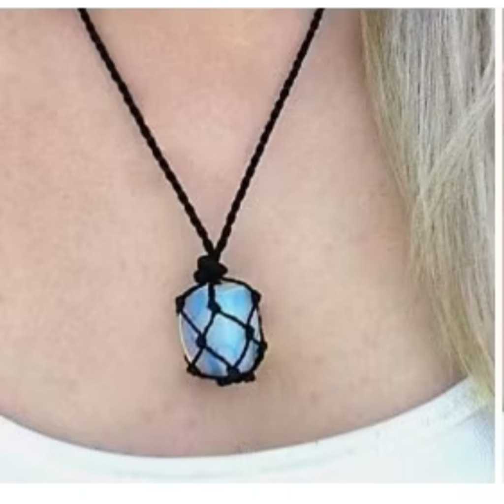 Colar Pedra da lua natural - Feita em Cordão Trançado | Shopee Brasil