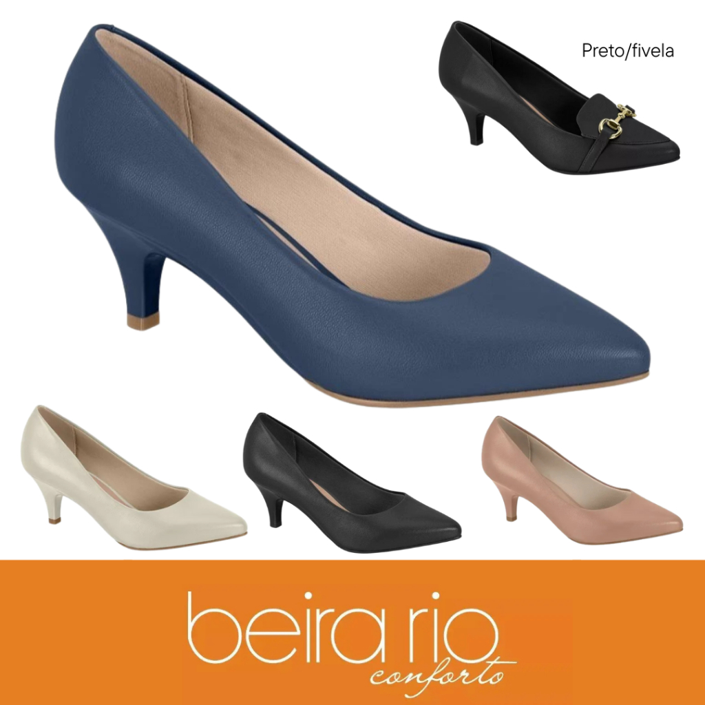 Sapato Scarpin BEIRA RIO CONFORT Fivela Salto Baixo Conforto Para ...