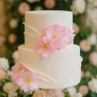 Bolo Fake Casamento Ruflado Com Rosas Em EVA Sem Emendas 20x15 Efeito Espatulado