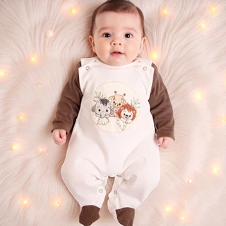 Saída Maternidade Menino Infantil Bebê Safari Verde e Branco 4 Peças com Macacão, Body Touca e Luvas em Oferta na Shopee
