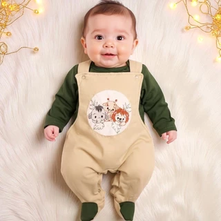 Saída Maternidade Infantil Menino Bebê Safari Verde e Branco 4 Peças com Macacão, Body Touca e Luvas em Oferta na Shopee