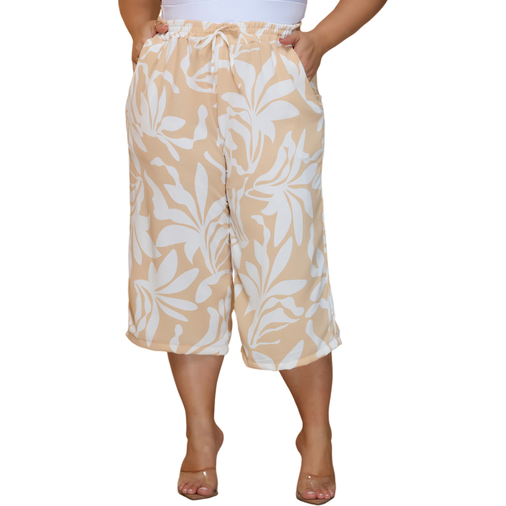 Calça Feminina Pantacourt Plus Size Estampas e Liso Cintura Com