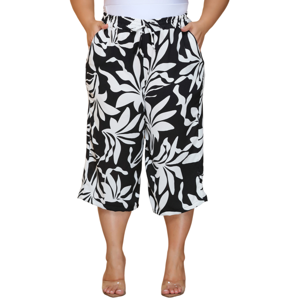 黒芯白　180cm×40 Calça Feminina Pantacourt Plus Size Estampas e Liso Cintura Com