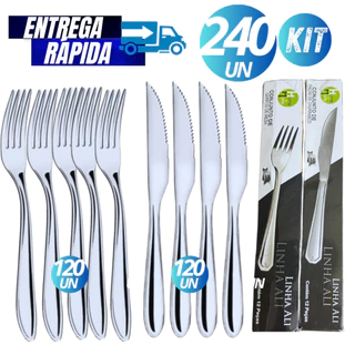 Kit Conjunto 240 Talheres Aço Inox 120 Garfos e 120 Facas Reforçados para Restaurante Buffet Variáveis Multiuso HM
