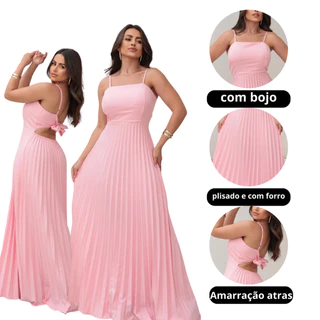 Vestido Longo Feminino Plisado Com Bojo Tecido luis twill Eventos Formatura Festas Vestido Soltinho em Oferta na Shopee