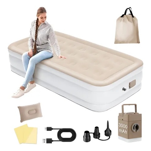 Colchão Inflável Solteiro 300kg C/elétrico Bomba+travesseiro
