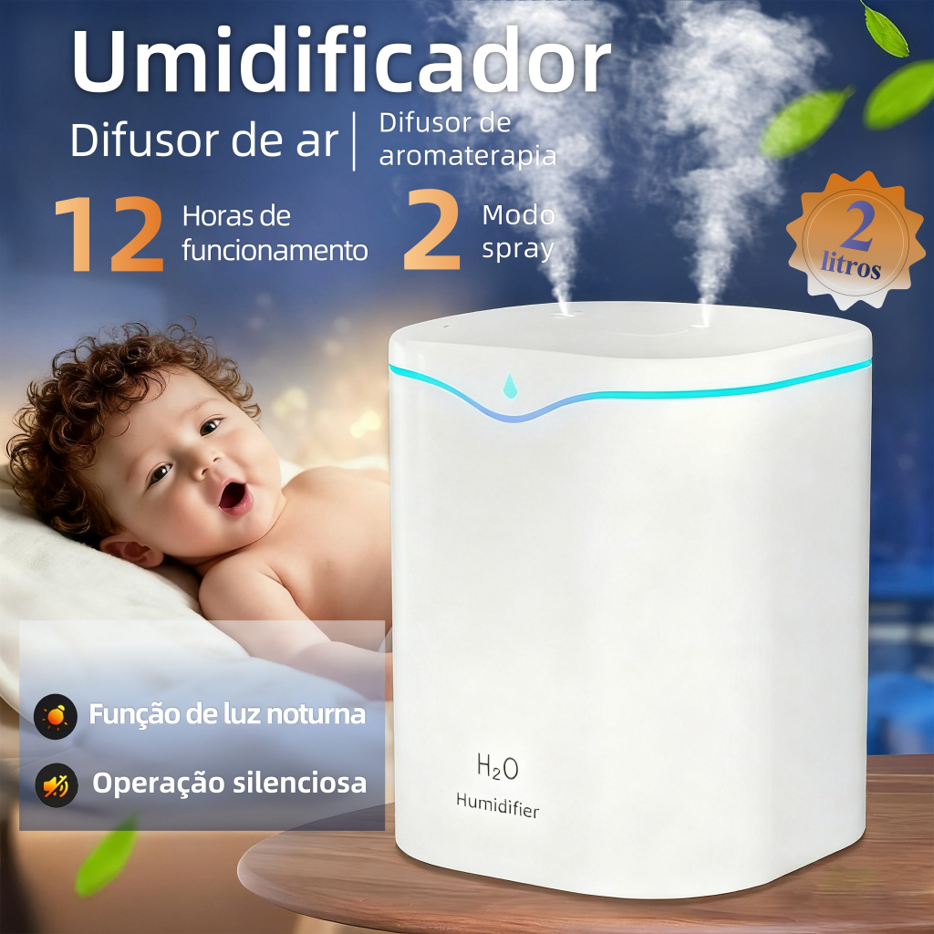 Umidificador De Ar Grande 2000ML Ultrassônico Aromatizador 2 Litros ...