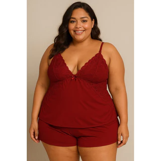 Baby Doll Plus Size Confortável com Renda Pijama Verão em Oferta na Shopee