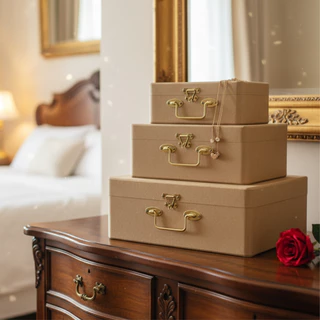 Trio de Maletas Organizadoras MDF com Alça, Fecho e Dobradiça em Metal para Decoração e Presentes em Oferta na Shopee