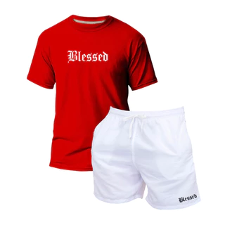 Kit Camiseta Oversize Estampa Unissex Streetwear + Short Tactel Praia Piscina Masculino Blessed