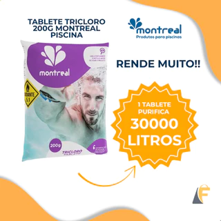 Tablete Tripla Ação Cloro Montreal 200g Limpeza Piscinas Pastilhas em Oferta na Shopee